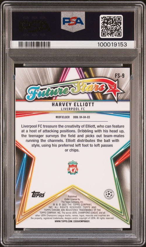 2021-2022 Topps Chrome Sapphire Edition UEFA Champions League Future Stars #9 Harvey Elliott Future Stars PSA 10