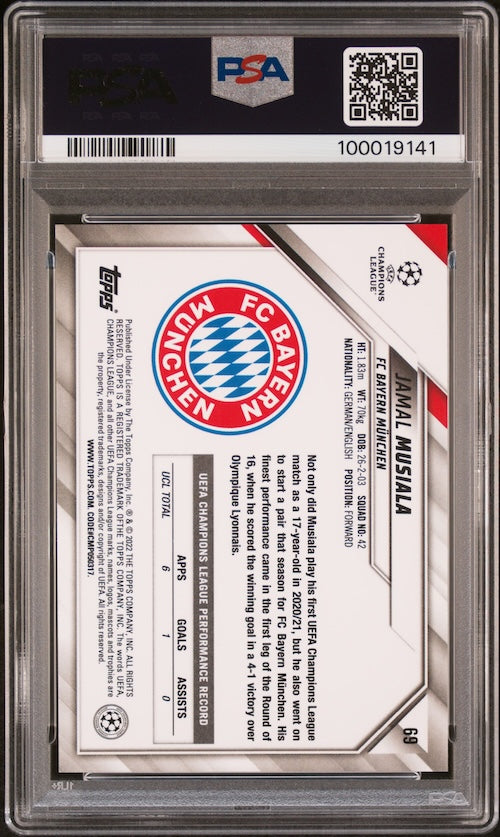 2021-2022 Topps Chrome Sapphire Edition UEFA Champions League #69 Jamal Musiala PSA 9