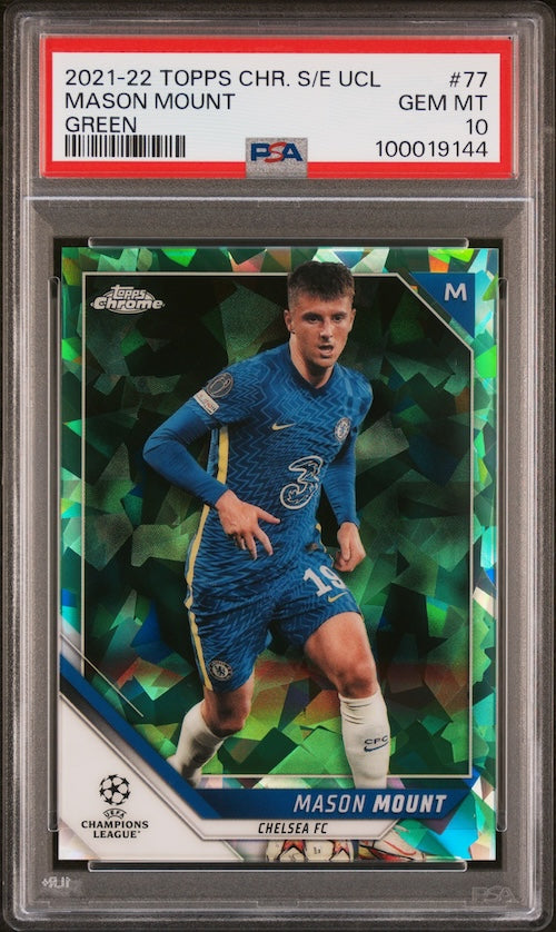 2021-2022 Topps Chrome Sapphire Edition UEFA Champions League #77 Mason Mount (#'d 54/75) Green PSA 10