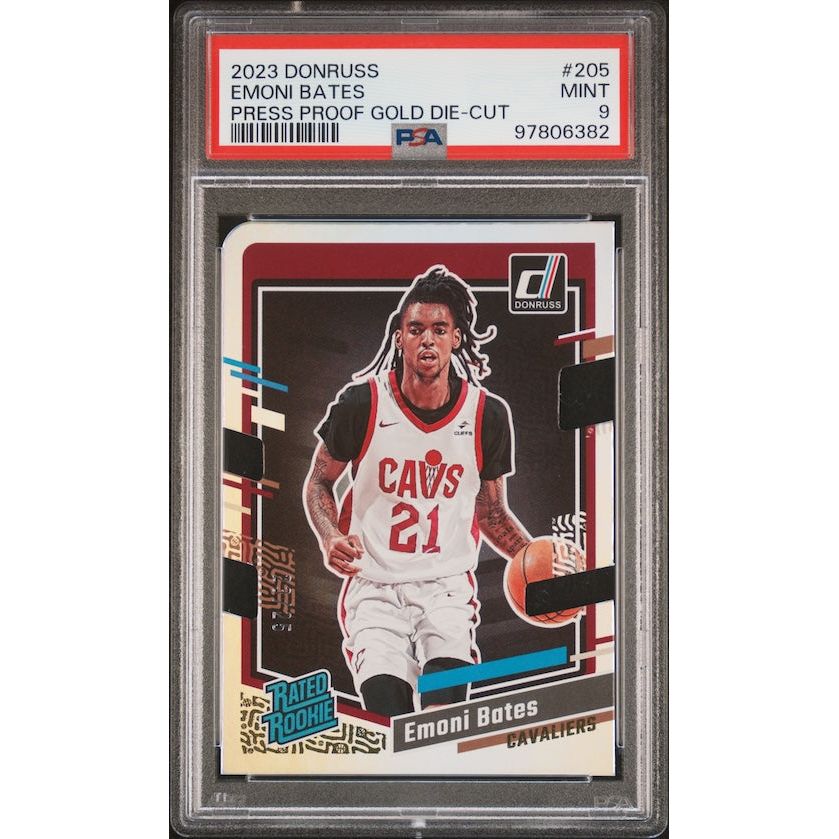 2023 Panini Donruss #205 Emoni Bates Press Proof Gold Die-Cut (#'d 23/25) PSA 9