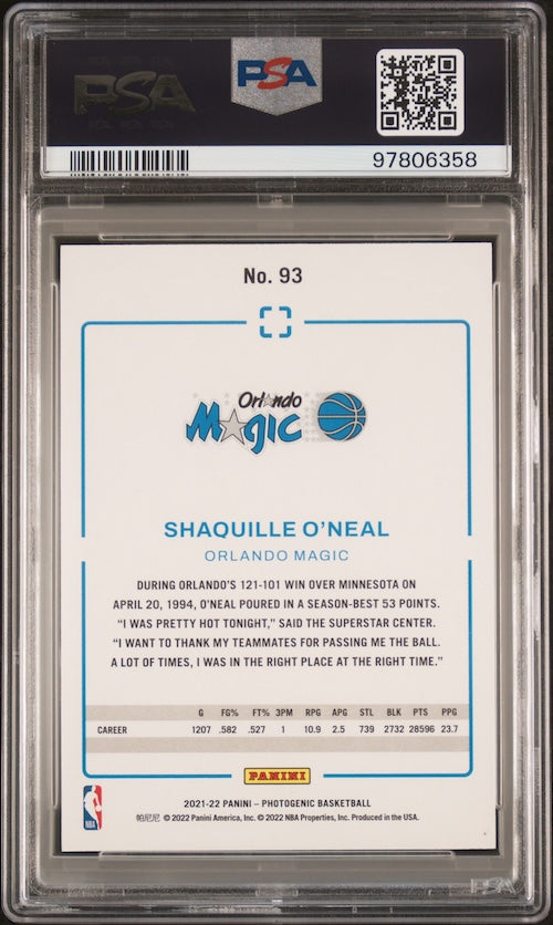 2021 Panini Photogenic #93 Shaquille O'Neal PSA 8