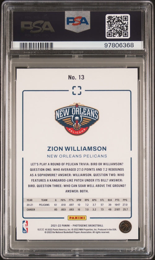 2021 Panini Photogenic #13 Zion Williamson PSA 7