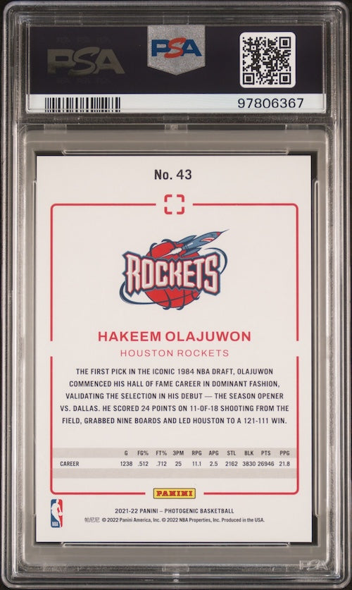 2021 Panini Photogenic #43 Hakeem Olajuwon PSA 10