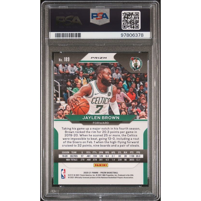 2020 Panini Prizm #189 Jaylen Brown Green Prizm PSA 9