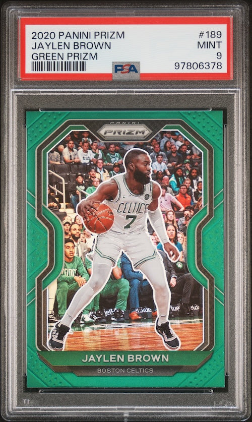 2020 Panini Prizm #189 Jaylen Brown Green Prizm PSA 9