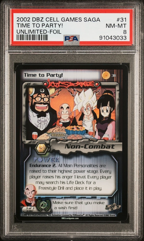 2002 Score Dragon Ball Z Cell Games Saga #31 Time To Party! Unlimited-Foil PSA 8