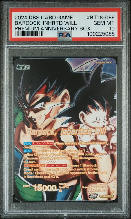 2024 Dragon Ball Super Card Game Premium Anniversary Box #BT18-089 Bardock, Inhrtd Will PSA 10