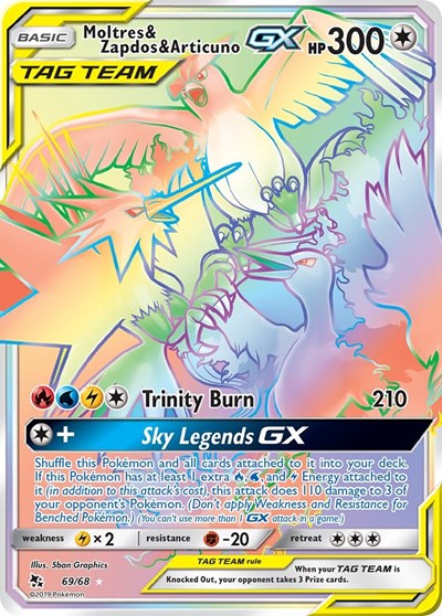 Hidden Fates - 069/068 Moltres & Zapdos & Articuno GX Secret Rare