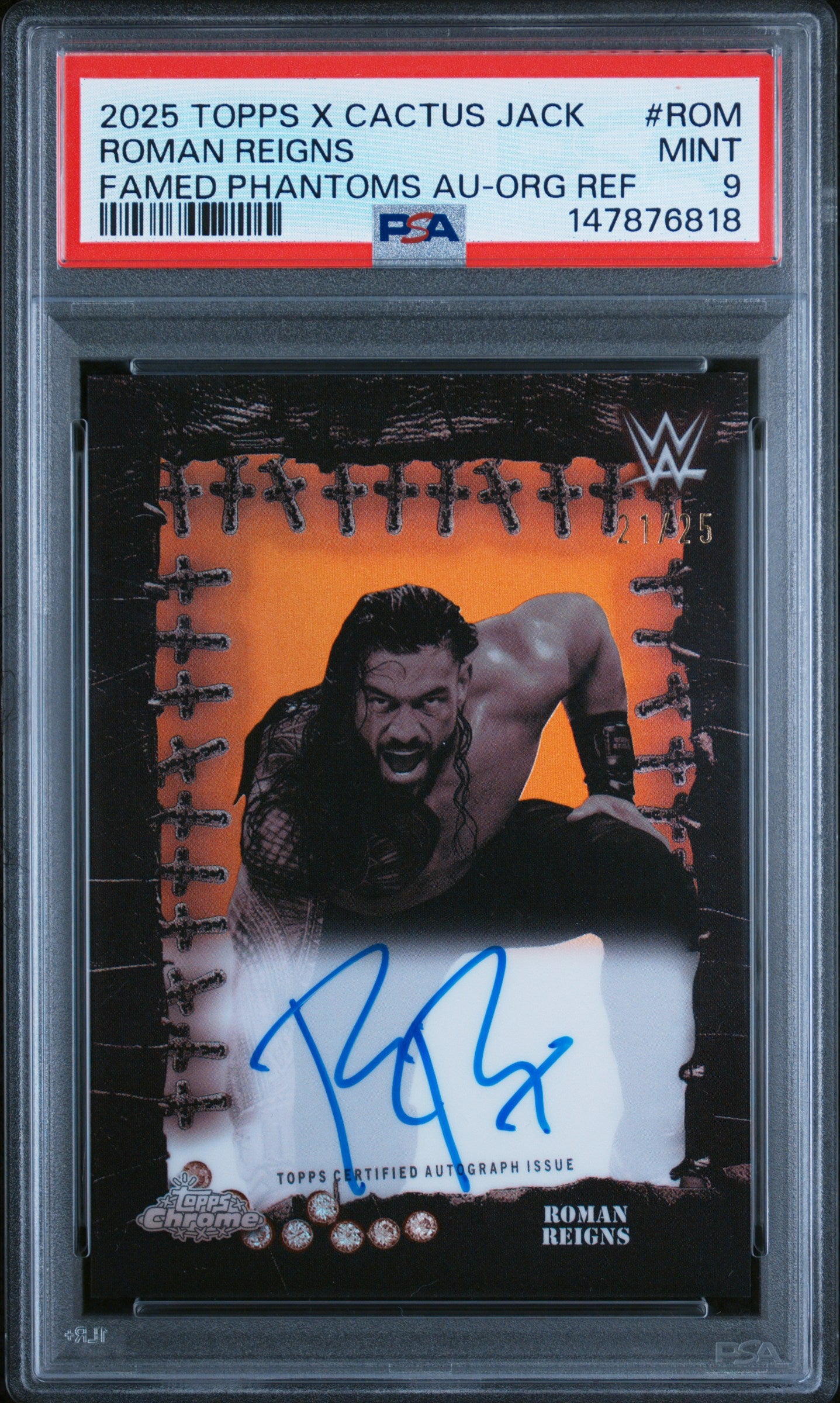 2025 Topps Roman Reigns ROM Orange Refractor PSA 9