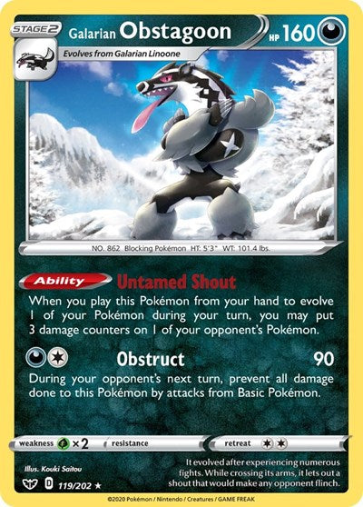 Sword & Shield - 119/202 Galarian Obstagoon Holo Rare