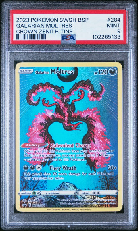 2023 Pokemon Swsh Black Star Promo #284 Galarian Moltres Crown Zenith Tins PSA 9