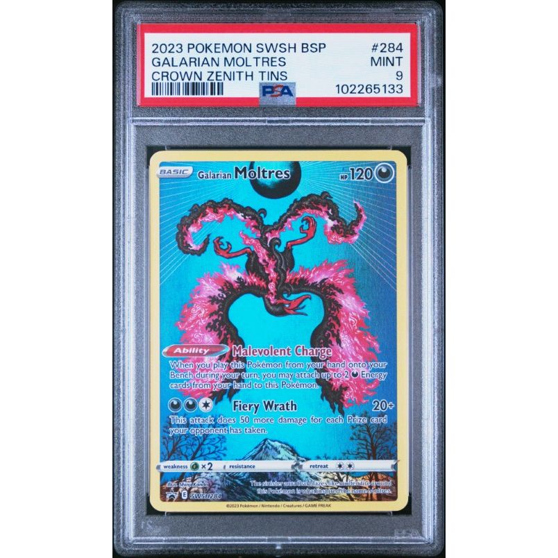 2023 Pokemon Swsh Black Star Promo #284 Galarian Moltres Crown Zenith Tins PSA 9