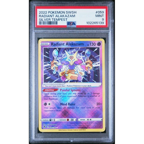 why are pokemon cards rare 2022 Pokemon Sword & Shield Silver Tempest #059 Radiant Alakazam Silve