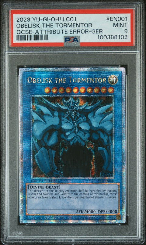 2023 Yu-Gi-Oh! Lc01-Legendary Collection: 25th Anniversary Edition #EN001 Obelisk The Tormentor Qcse-Attribute Error-Ger PSA 9