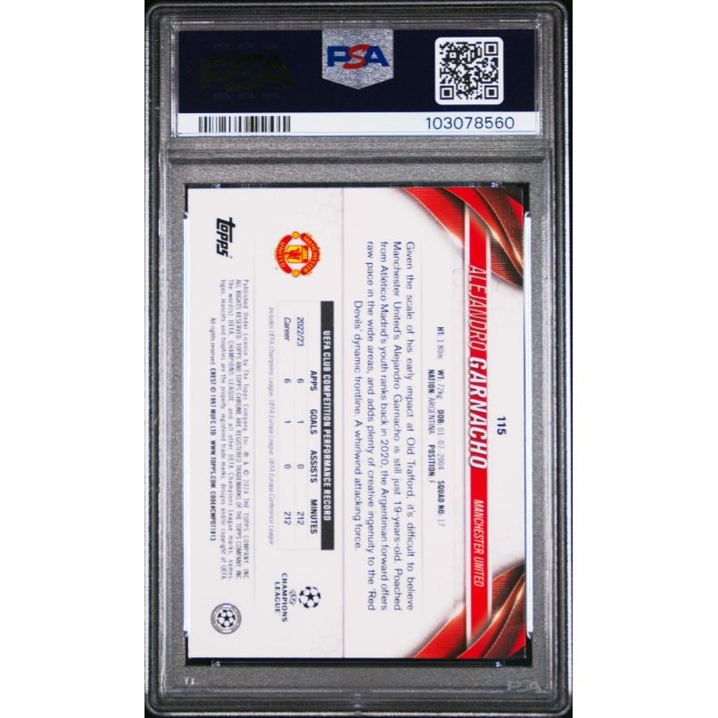 2023-24 Topps Chrome Uefa Club Competitions #115 Alejandro Garnacho PSA 10