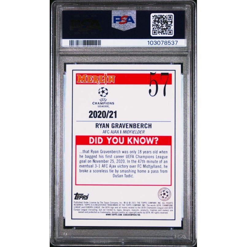 2020 Topps Merlin Chrome Uefa Champions League #57 Ryan Gravenberch PSA 10
