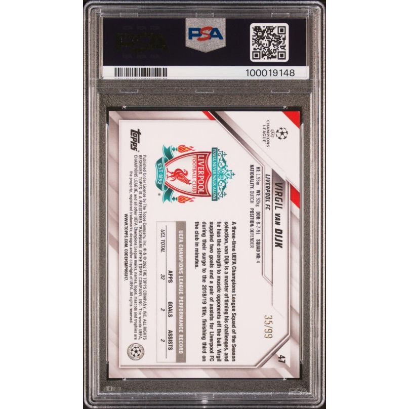 2021-2022 Topps Chrome Sapphire Edition Uefa Champions League #47 Virgil Van Dijk Yellow PSA 10