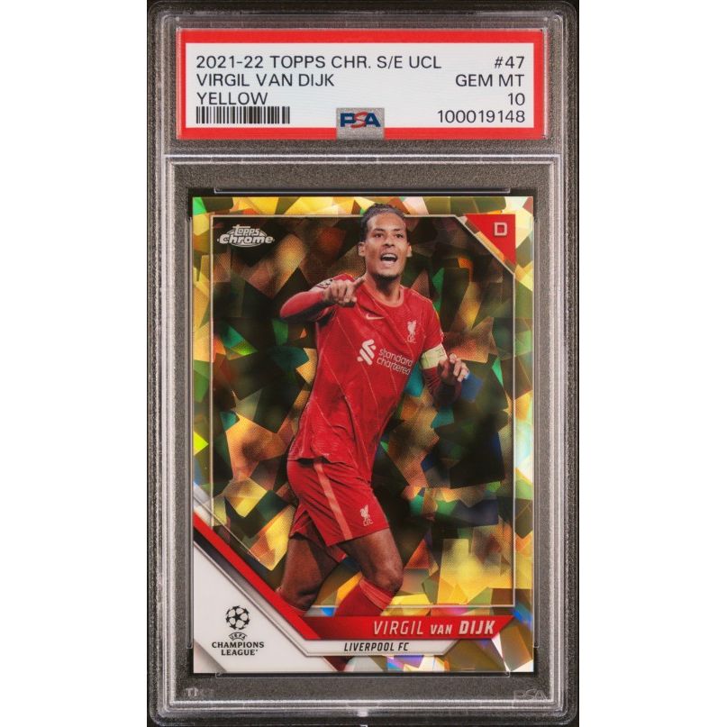 2021-2022 Topps Chrome Sapphire Edition Uefa Champions League #47 Virgil Van Dijk Yellow PSA 10