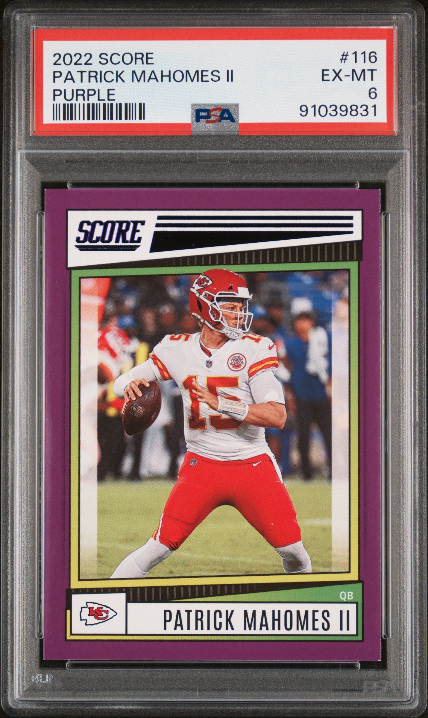 2022 Panini Score #116 Patrick Mahomes II Purple PSA 6