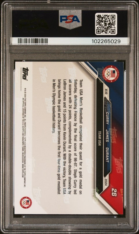 2024 Topps Now Olympic Games #26 Curry/James/Durant PSA 10