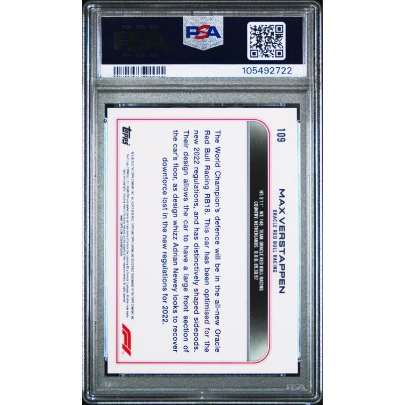 2022 Topps Chrome Formula 1 #109 Max Verstappen PSA 9