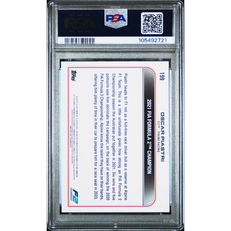 2022 Topps Chrome Formula 1 #199 Oscar Piastri Checker Flag Refractor PSA 10