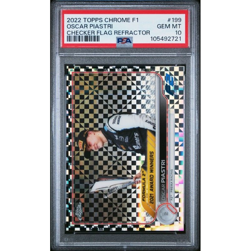 2022 Topps Chrome Formula 1 #199 Oscar Piastri Checker Flag Refractor PSA 10