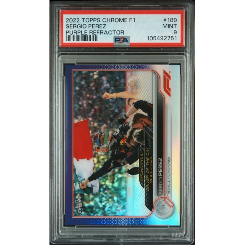 2022 Topps Chrome Formula 1 #189 Sergio Perez Purple Refractor PSA 9