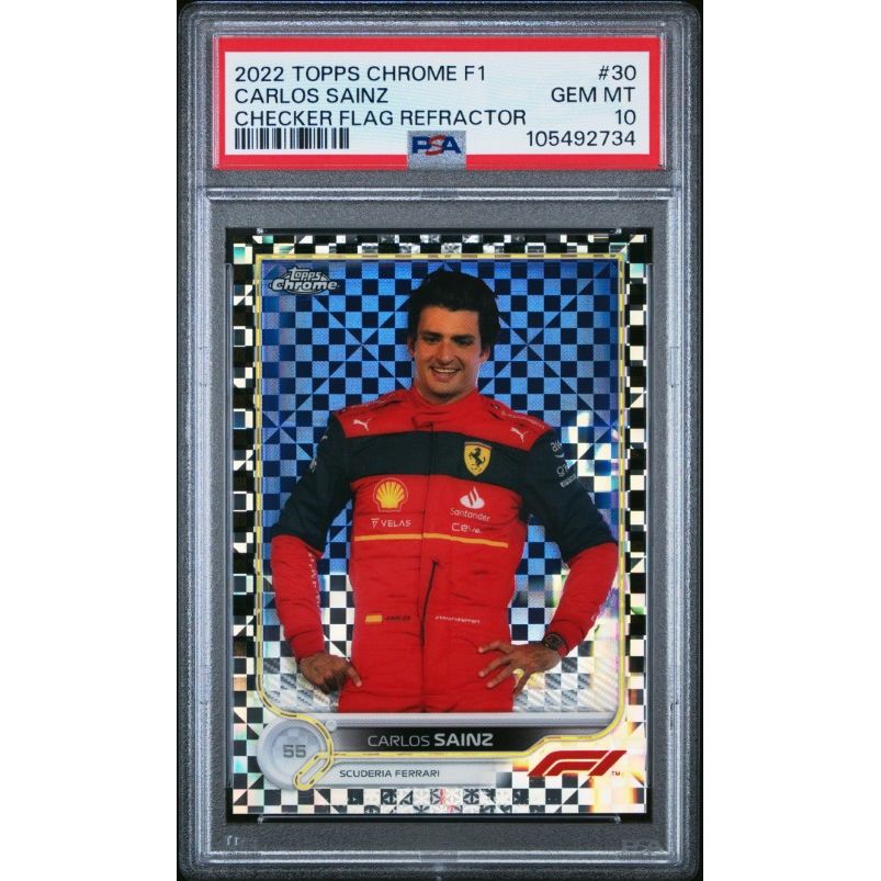 2022 Topps Chrome Formula 1 #30 Carlos Sainz Checker Flag Refractor PSA 10