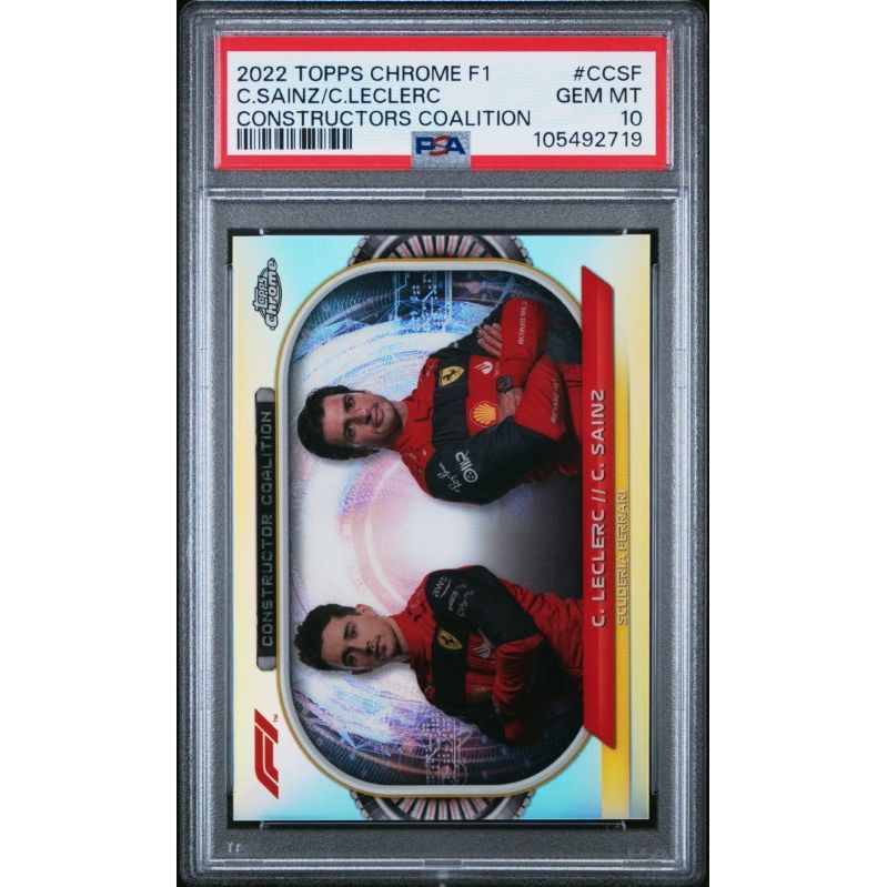 2022 Topps Chrome Formula 1 Constructors Coalition #CCSF C.Sainz/C.Leclerc Constructors Coalition PSA 10