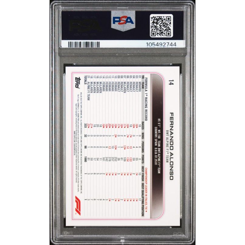 2022 Topps Chrome Formula 1 #14 Fernando Alonso PSA 9