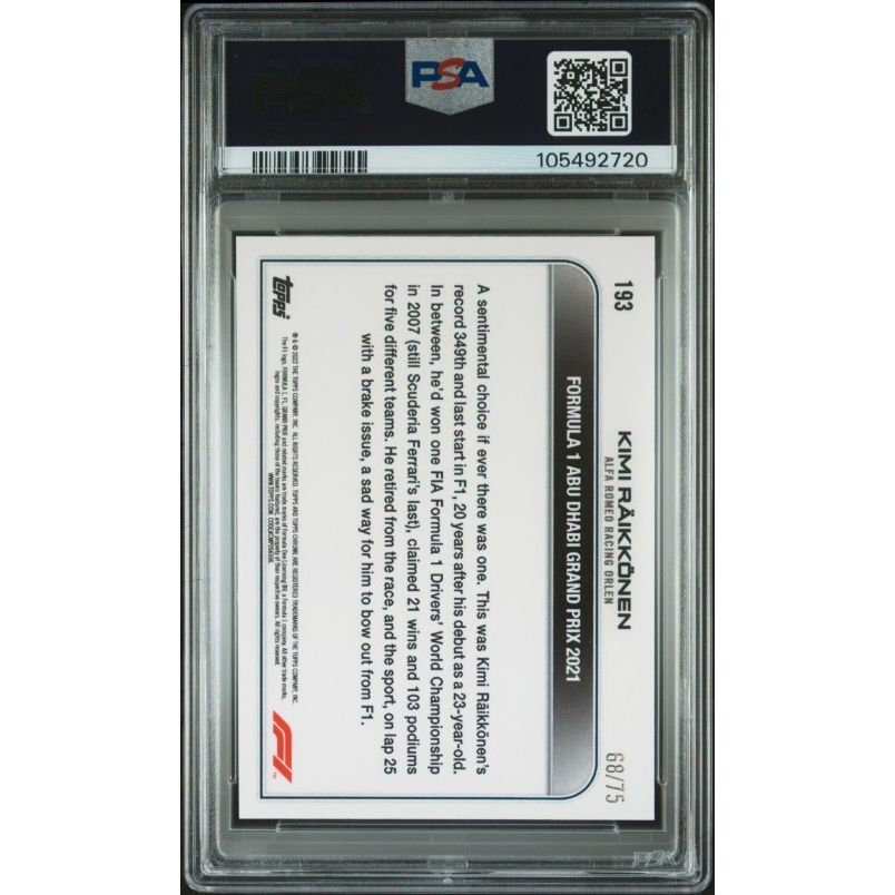 2022 Topps Chrome Formula 1 #193 Kimi Raikkonen Pink Raywave Refractor PSA 10