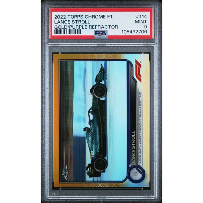 2022 Topps Chrome Formula 1 #114 Lance Stroll Gold/Purple Refractor PSA 9