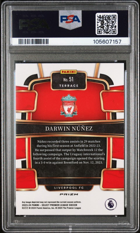 2023-24 Panini Select Premier League #51 Darwin Nunez Pink Ice PSA 9