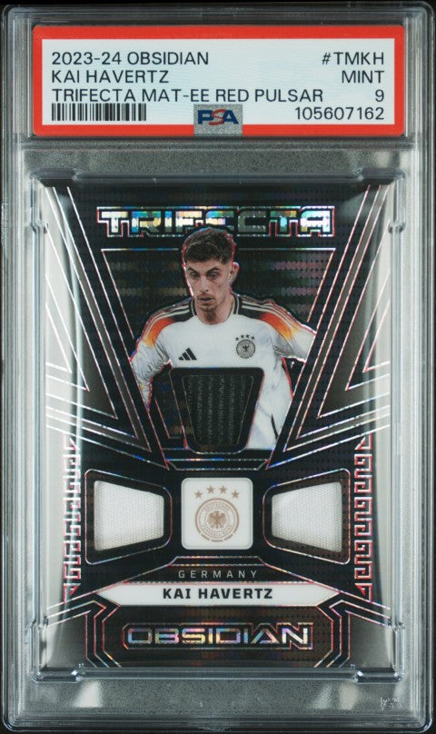 2023 Panini Obsidian Trifecta Materials #TMKH Kai Havertz Trifecta Mat-Ee Red Pulsar PSA 9