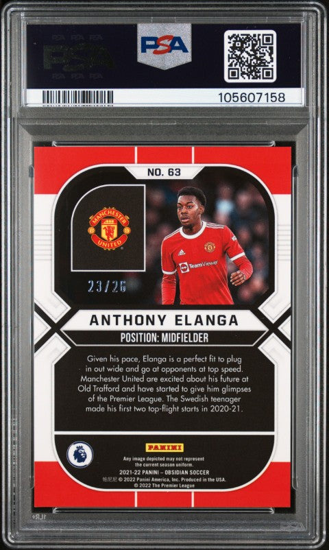 2021 Panini Obsidian #63 Anthony Elanga Electric Etch Red Pulsar PSA 10