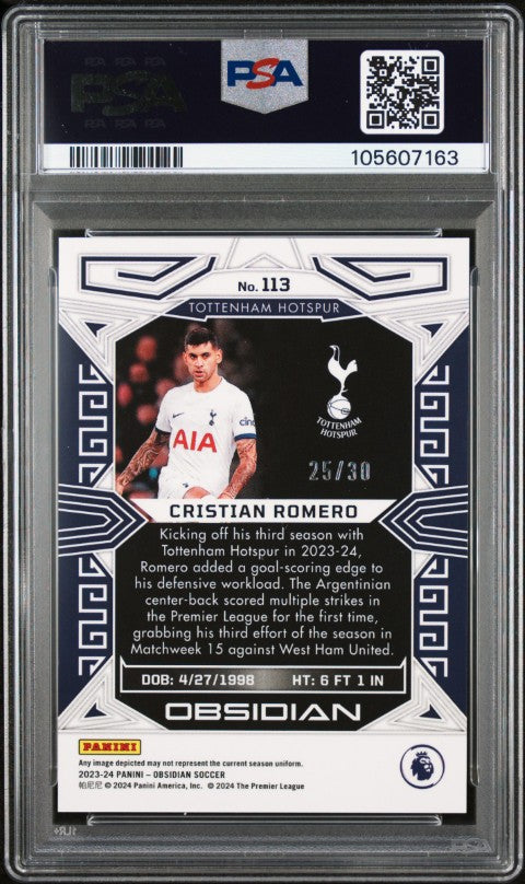2023 Panini Obsidian #113 Cristian Romero Electric Etch Red Crystal PSA 10