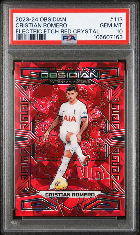 2023 Panini Obsidian #113 Cristian Romero Electric Etch Red Crystal PSA 10
