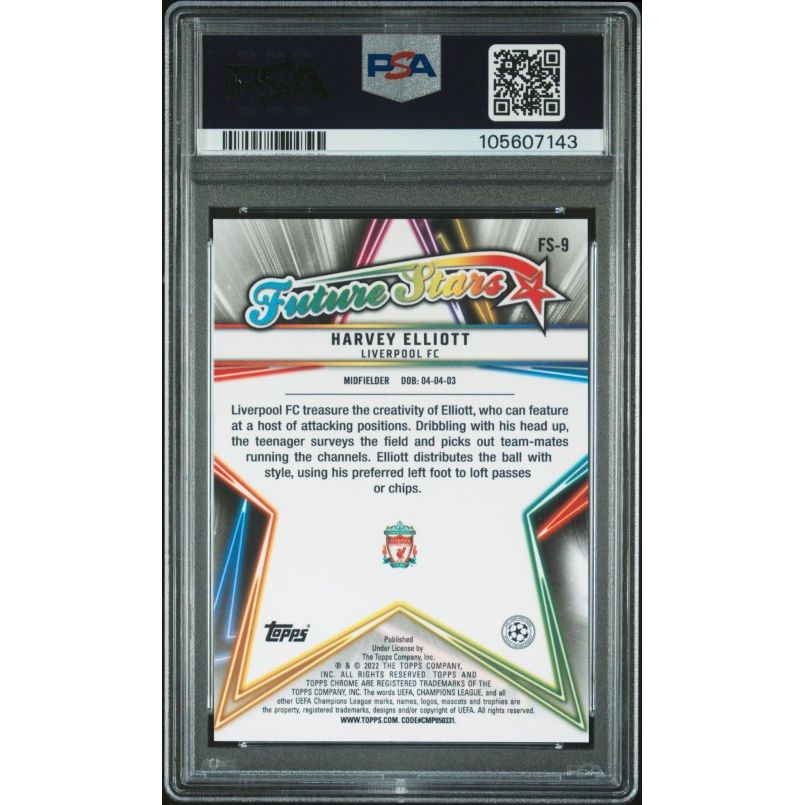 2021-2022 Topps Chrome Sapphire Edition Uefa Champions League Future Stars #9 Harvey Elliott Future Stars PSA 10