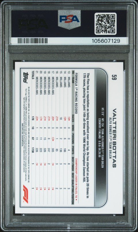 2022 Topps Chrome Formula 1 #59 Valtteri Bottas PSA 10