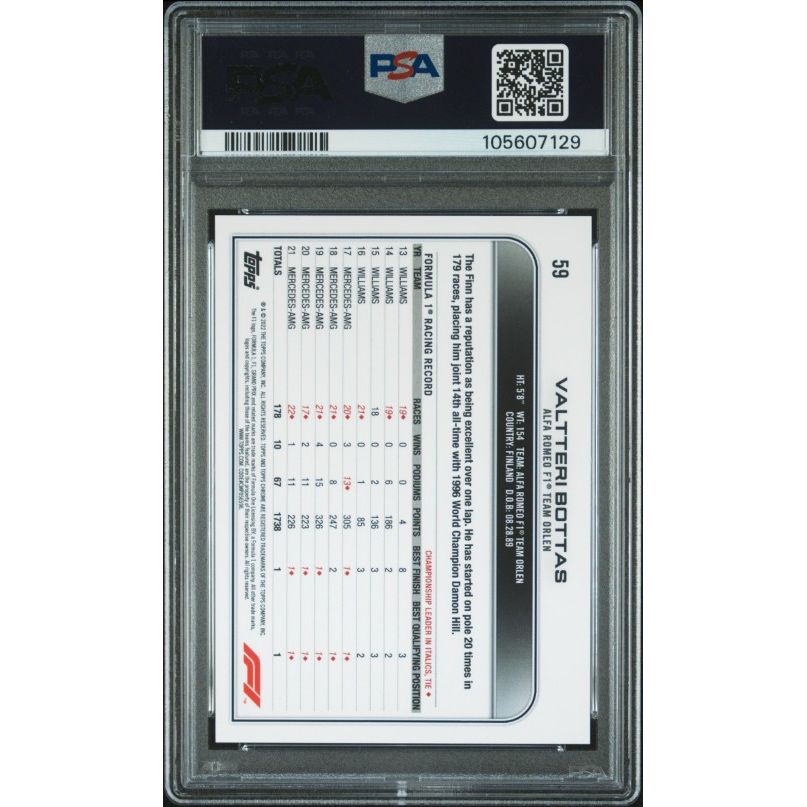 2022 Topps Chrome Formula 1 #59 Valtteri Bottas PSA 10