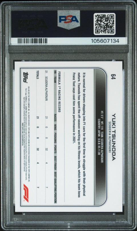2022 Topps Chrome Formula 1 #64 Yuki Tsunoda PSA 9