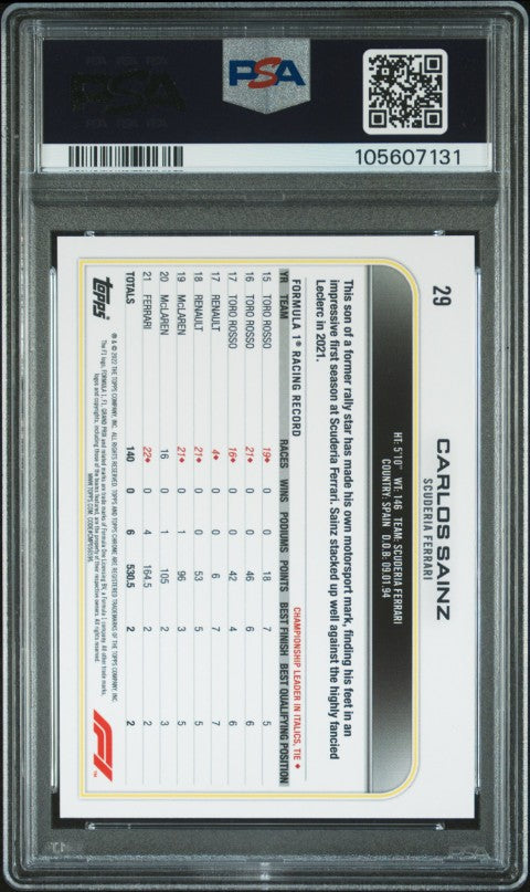 2022 Topps Chrome Formula 1 #29 Carlos Sainz PSA 8