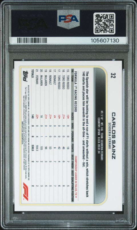 2022 Topps Chrome Formula 1 #32 Carlos Sainz PSA 9