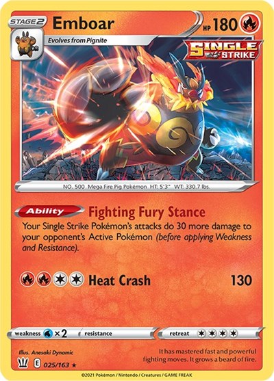 Sword & Shield Battle Styles - 025/163 Emboar Holo Rare