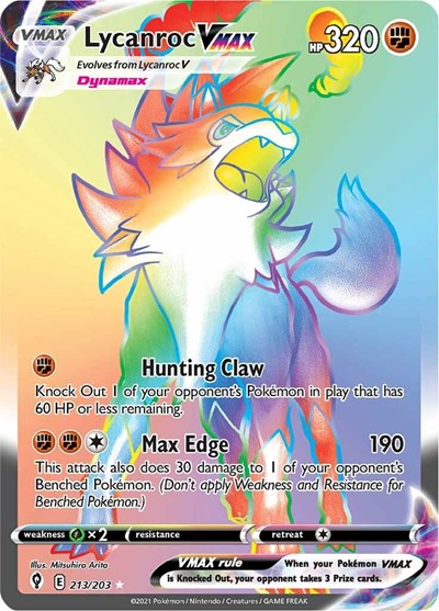 Sword & Shield Evolving Skies - 213/203 Lycanroc VMAX Secret Rare