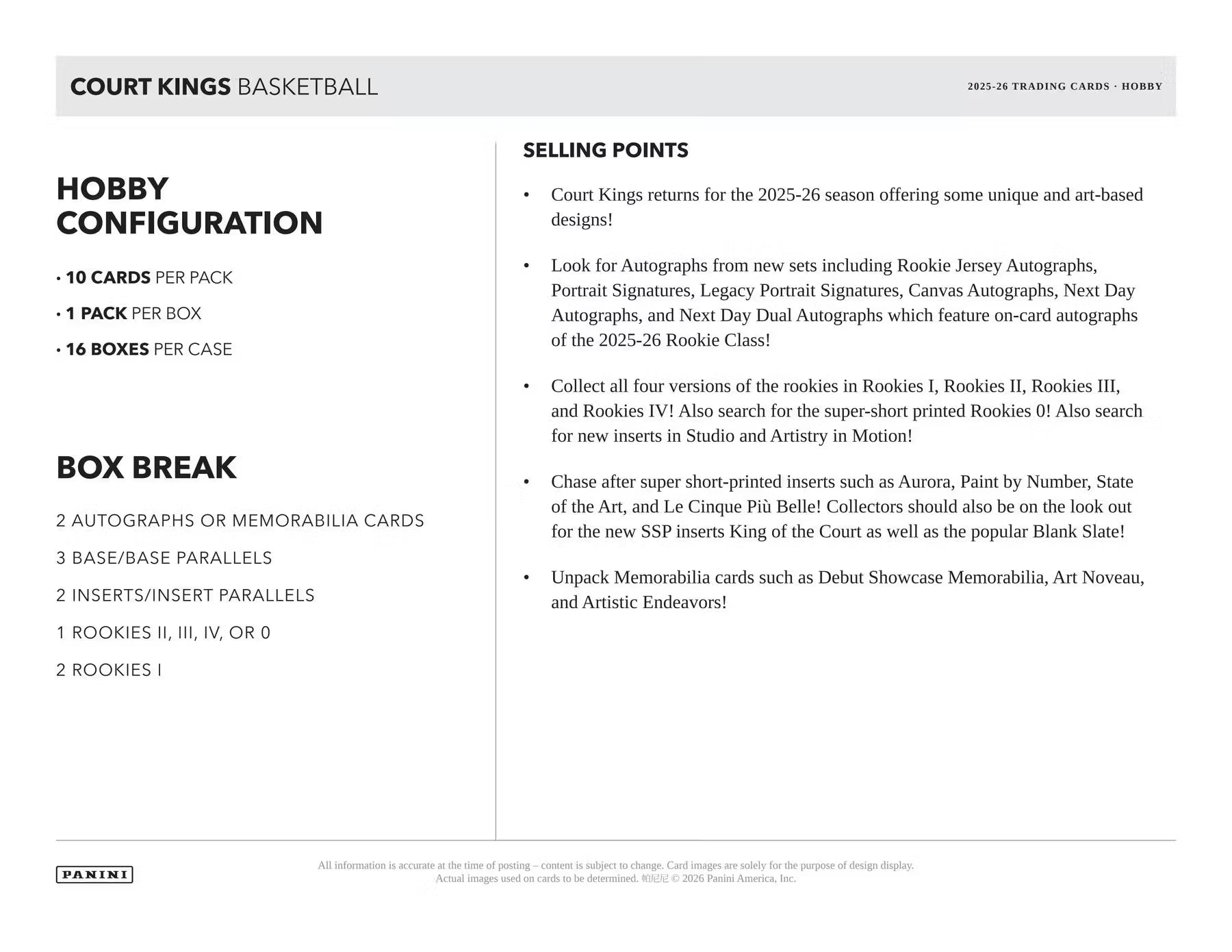 2025-26 Panini NBA Court Kings Basketball Hobby Box