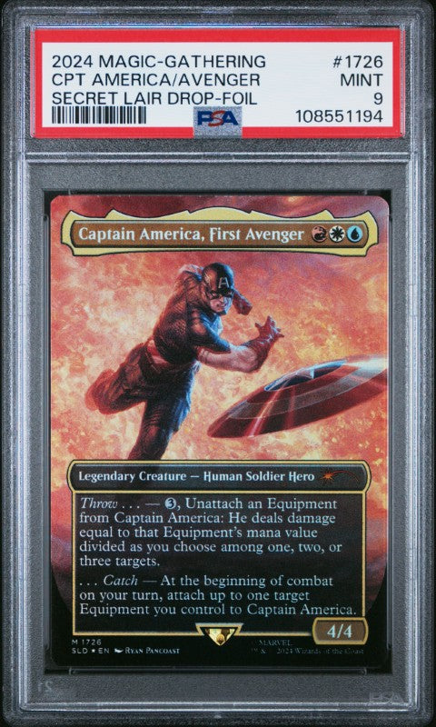 2024 Magic The Gathering Secret Lair Drop #1726 Cpt America/Avenger Secret Lair Drop-Foil PSA 9
