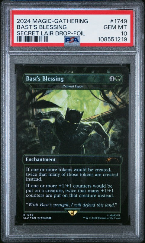 2024 Magic The Gathering Secret Lair Drop #1749 Bast's Blessing Secret Lair Drop-Foil PSA 10