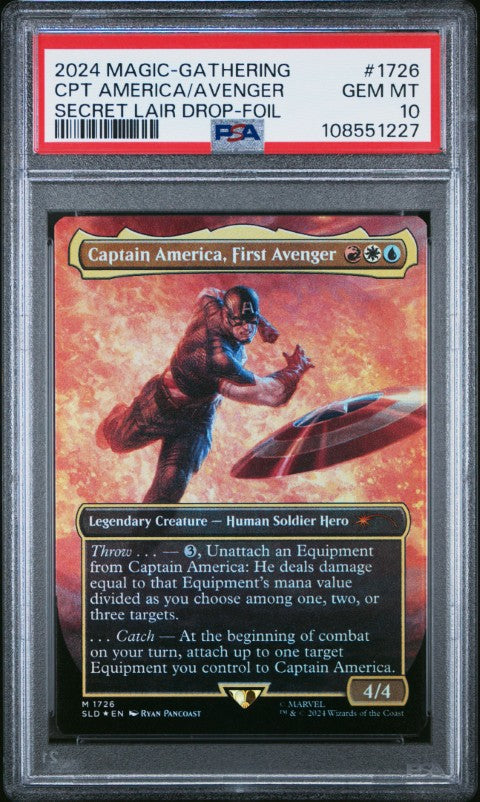 2024 Magic The Gathering Secret Lair Drop #1726 Cpt America/Avenger Secret Lair Drop-Foil PSA 10